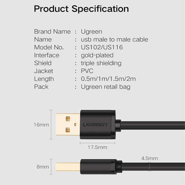 کابل لینک USB یوگرین مدل US102-10309 طول 1 متر