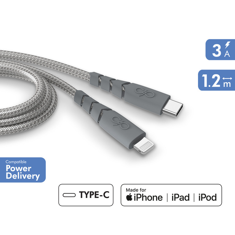 کابل شارژ USB-C به لایتنینگ فورس مدل  FPCBLMFIC1.2MRG Ultra-reinforced Cable طول 1.2 متر