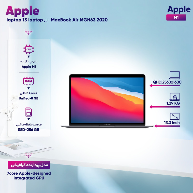 لپ تاپ 13.3 اینچی اپل مدل MacBook Air MGN63 2020 