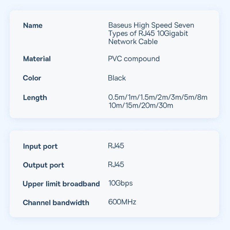 کابل شبکه Cat7 باسئوس مدل HIGH SPEED SEVEN TYPES 10GIGABIT 