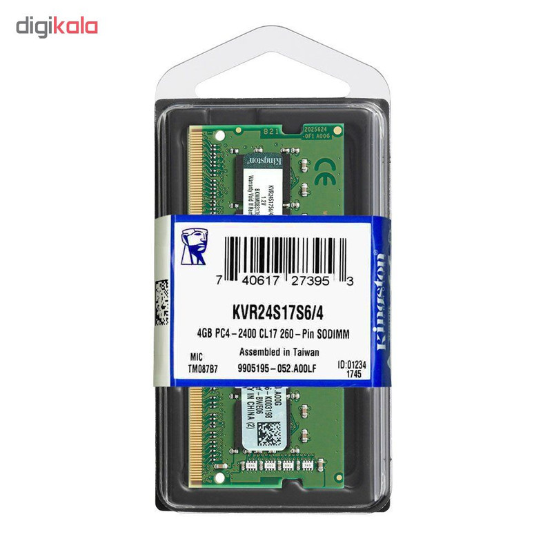 رم لپ تاپ DDR4 تک کانال 2400 مگاهرتز CL17 کینگستون مدل KVR24 ظرفیت 4 گیگابایت