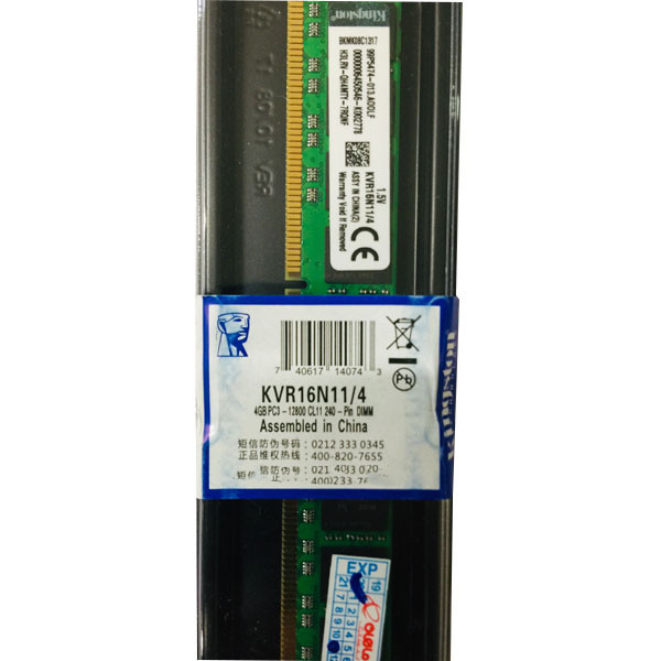 رم دسکتاپ DDR3 تک کاناله 1600 مگاهرتز CL11 کینگستون مدل KVR16N11/4 PC3-12800 ظرفیت 4 گیگابایت