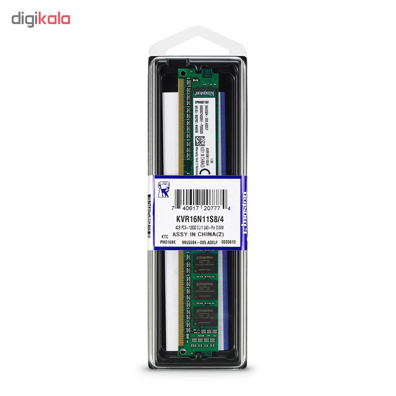 رم دسکتاپ کینگستون DDR3 تک کاناله 1600 مگاهرتز CL11 مدل KVR ظرفیت 4 گیگابایت